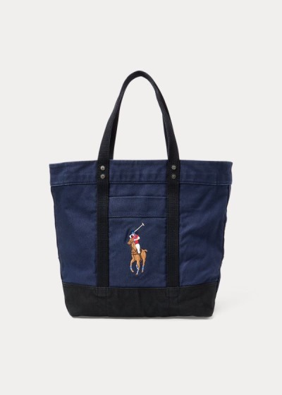 Bolsos De Mano Polo Ralph Lauren Hombre Azul Marino / Negros - Big Pony Canvas - SWQYT6815